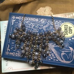 2/$10 Funky Blue-Grey Bobble Statement Necklace